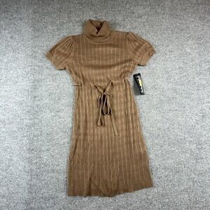 Jessica Howard Brown Turtleneck Sweater Dress Womens PS Petite Belted Cable Knit